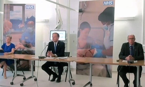 Left to right: Dr Alison Pittard, consultant in intensive care medicine and dean of the Faculty of Intensive Care Medicine; NHS England chief executive Sir Simon Stevens; and Professor Stephen Powis, NHS England’s national medical director