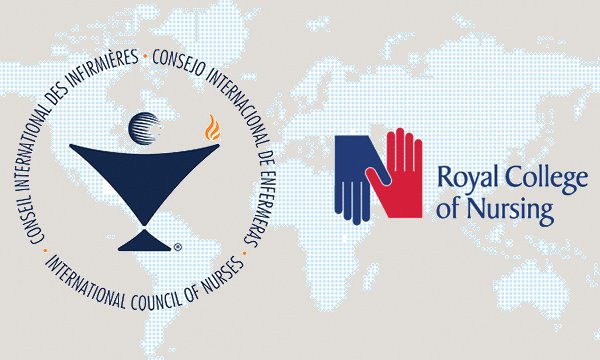 Picture of the International Council of Nurses logo alongside the RCN logo