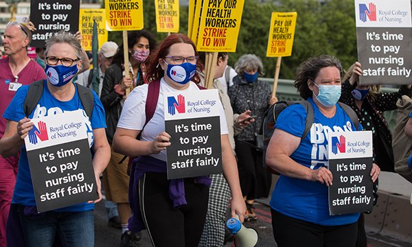 NHS staff march on Downing Street in a pay protest in July 2021
