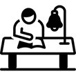 Studying from home icon, showing someone working at a desk