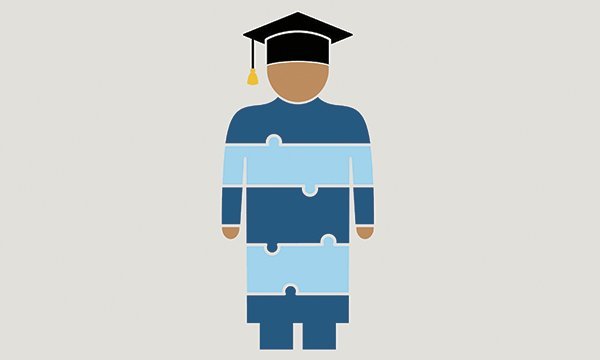 Illustration shows a figure overlaid by a jigsaw pattern, wearing a scholar’s cap and gown, representing joined up education. Lecturer Hannah Bryant welcomes new NMC standards that set out skills and knowledge required by the next generation of nurses.