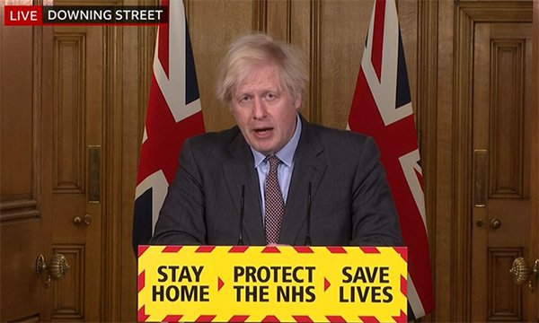 Prime Minister Boris Johnson at Downing Street coronavirus briefing, where he is asked about NHS pay