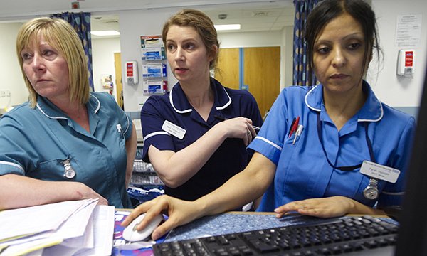 Photo of nurses on busy ward, illustrating story about NHS Staff Survey results